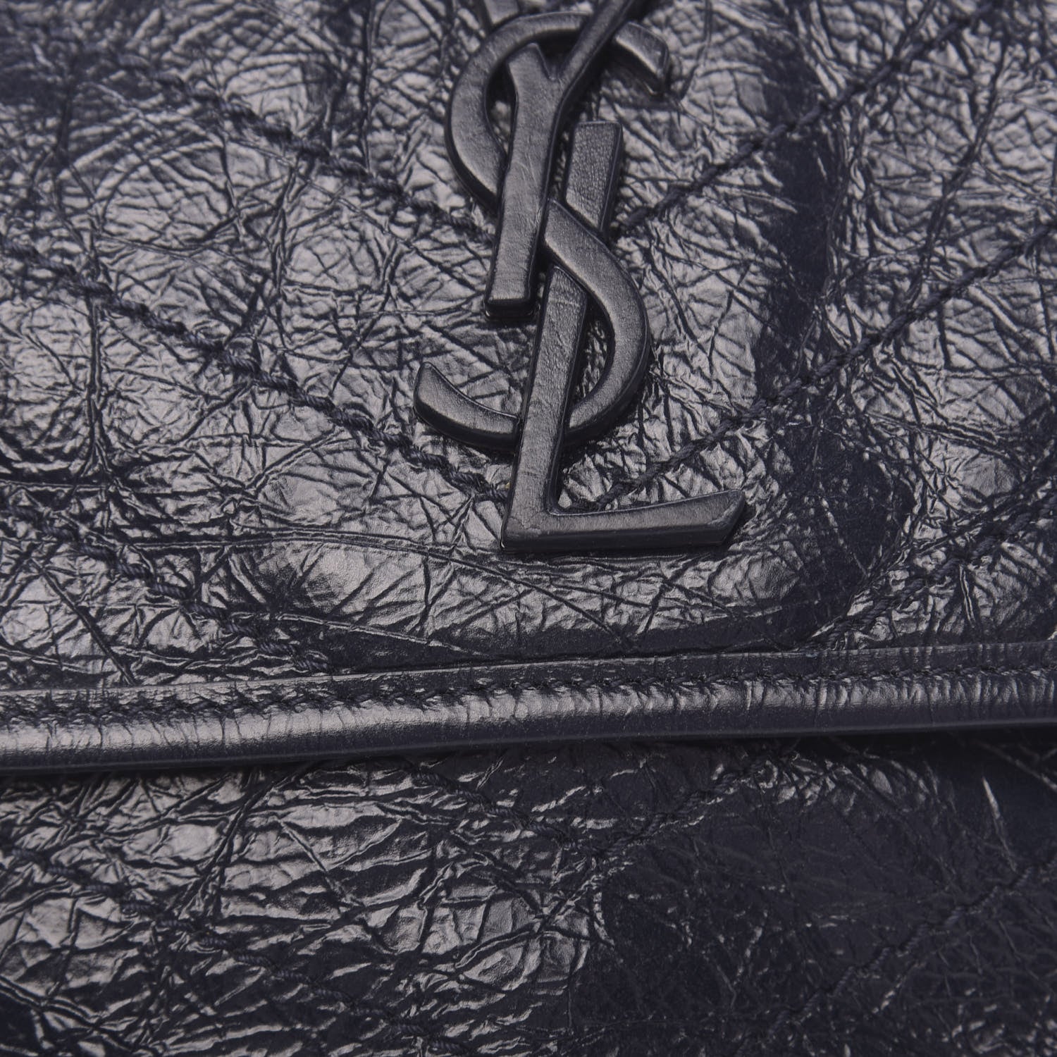 Saint Laurent Crinkled Calfskin Matelasse Monogram Medium Niki Chain Satchel Deep Marine 8 of 11