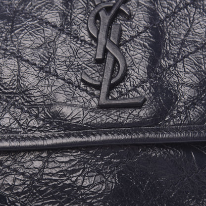 Saint Laurent Crinkled Calfskin Matelasse Monogram Medium Niki Chain Satchel Deep Marine 8 of 11