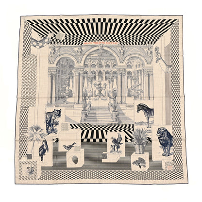 Hermes Cashmere Silk Grand Theatre Nouveau Shawl 140 Naturel Marine Black 1 of 6