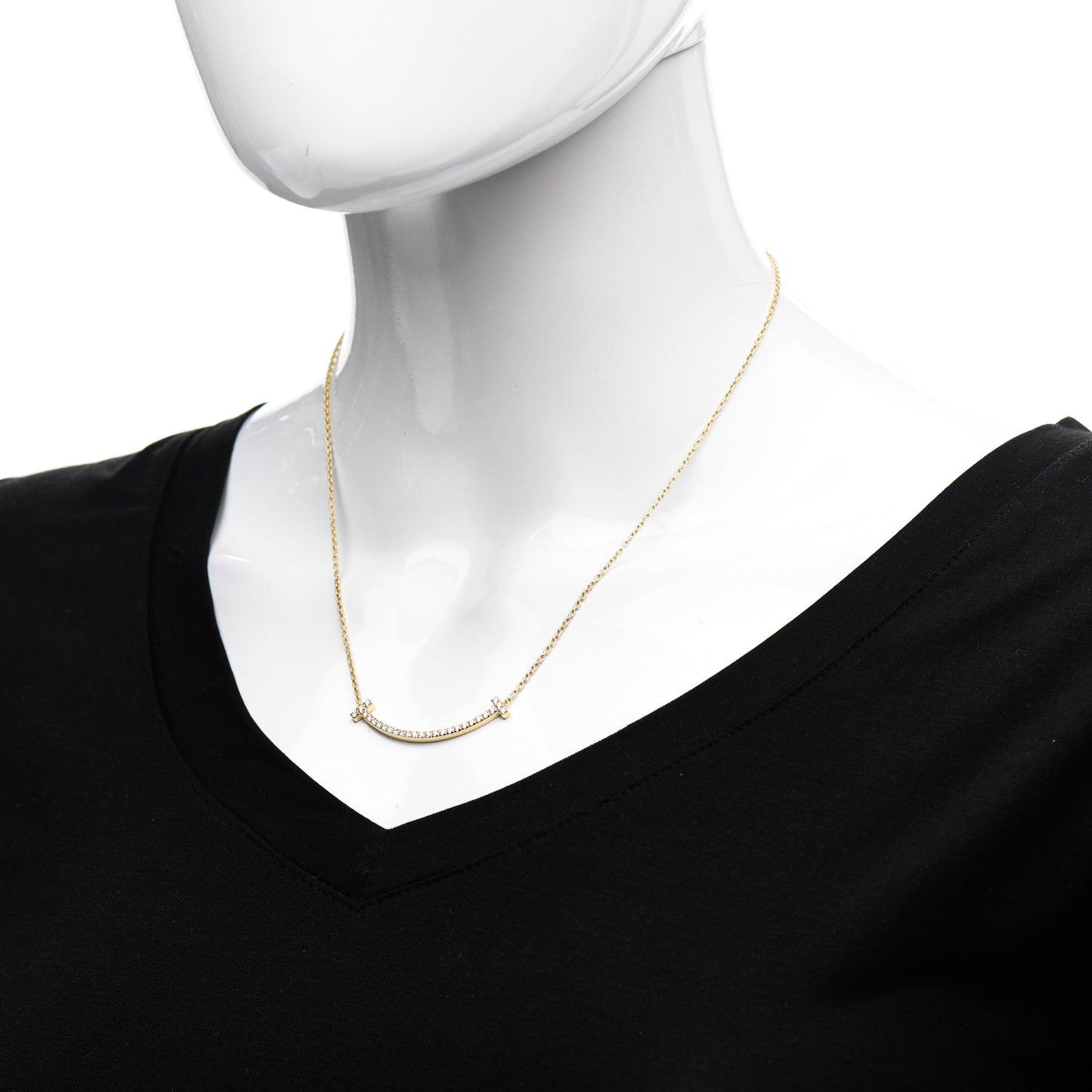 18K Yellow Gold Diamond Medium T Smile Pendant Necklace