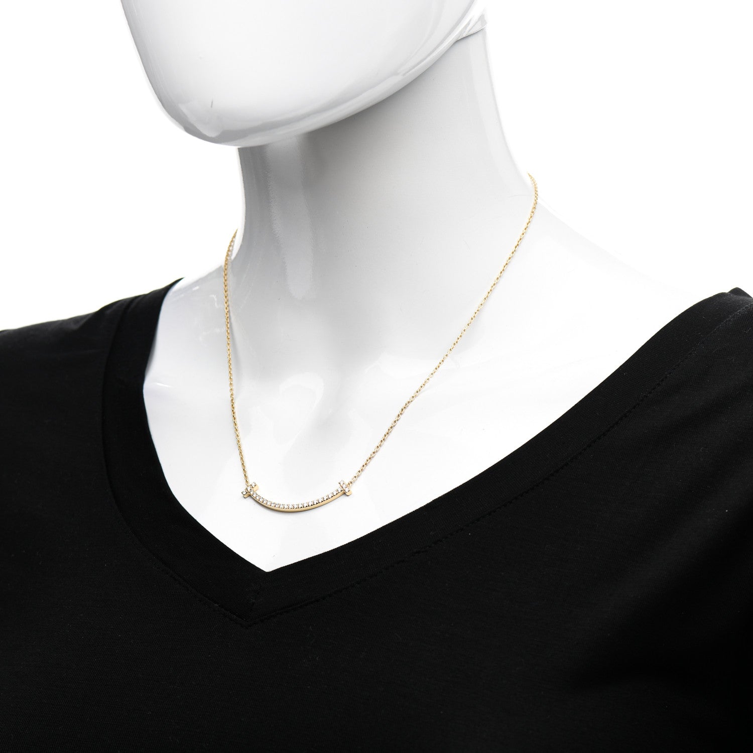 Tiffany 18K Yellow Gold Diamond Medium T Smile Pendant Necklace 2 of 9