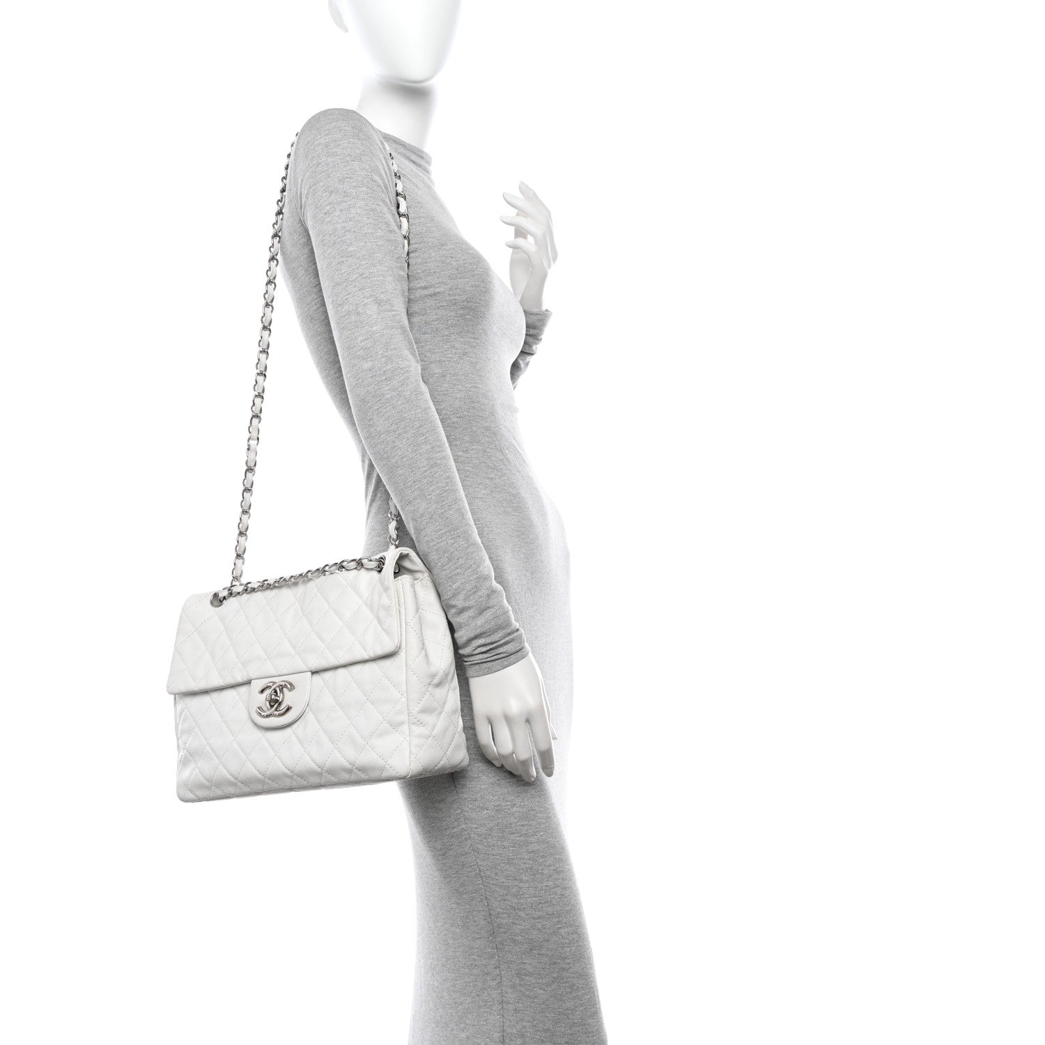 Chanel Caviar Quilted Maxi Single Flap White 2 of 17
