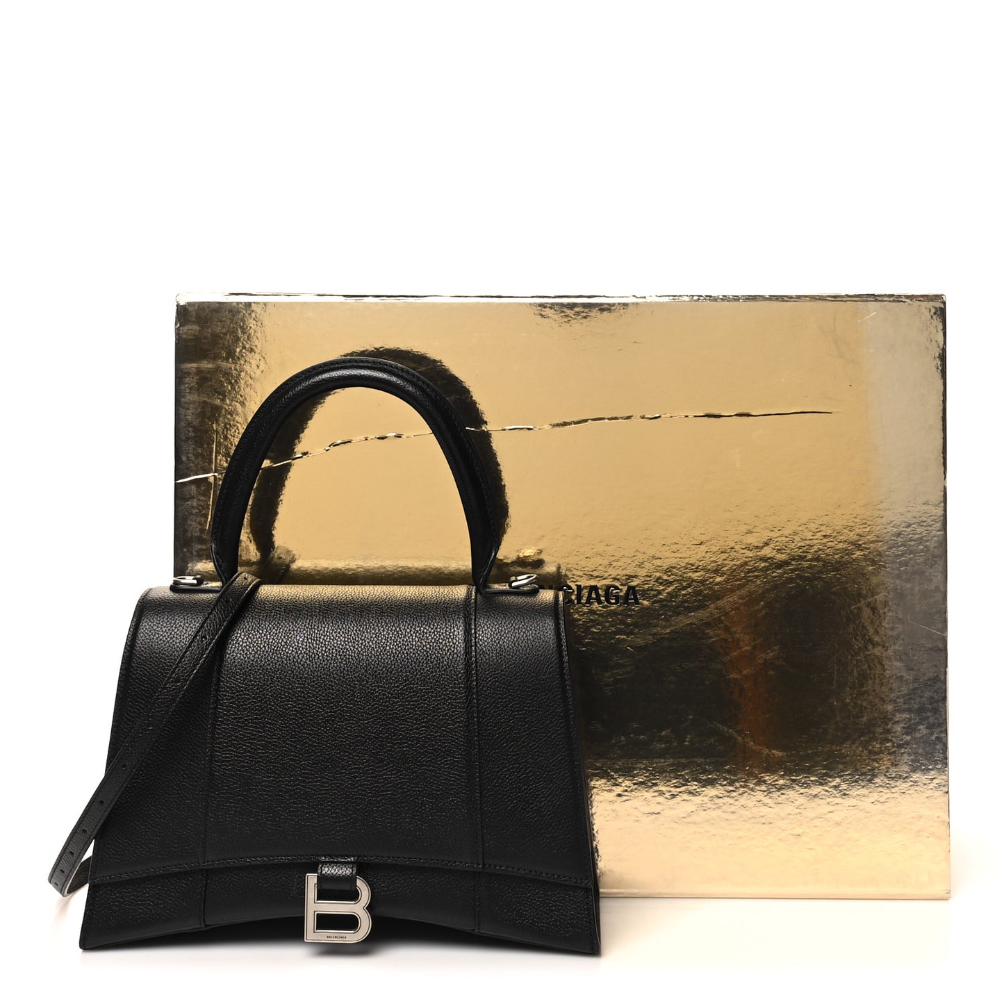 Grained Calfskin Medium Hourglass Top Handle Bag Black
