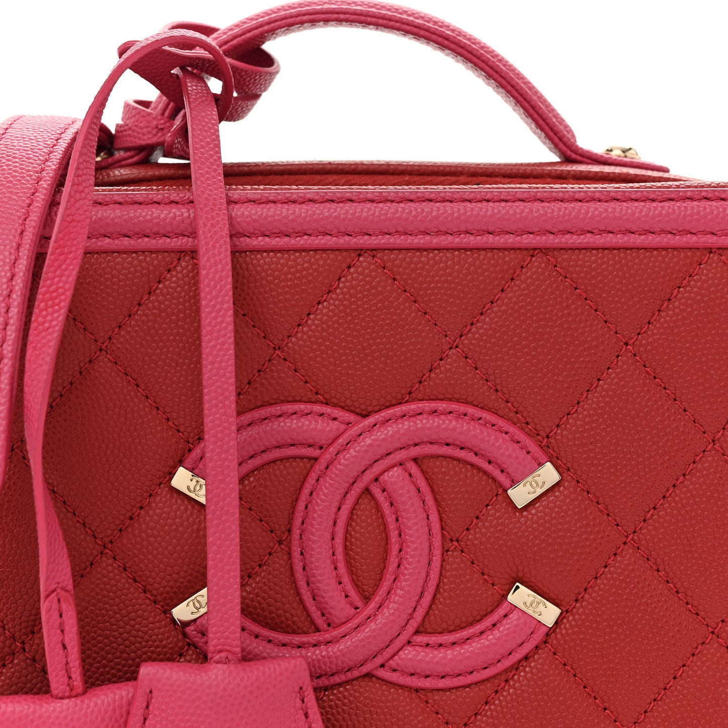 Caviar Quilted Small CC Filigree Vanity Case Red Dark Pink