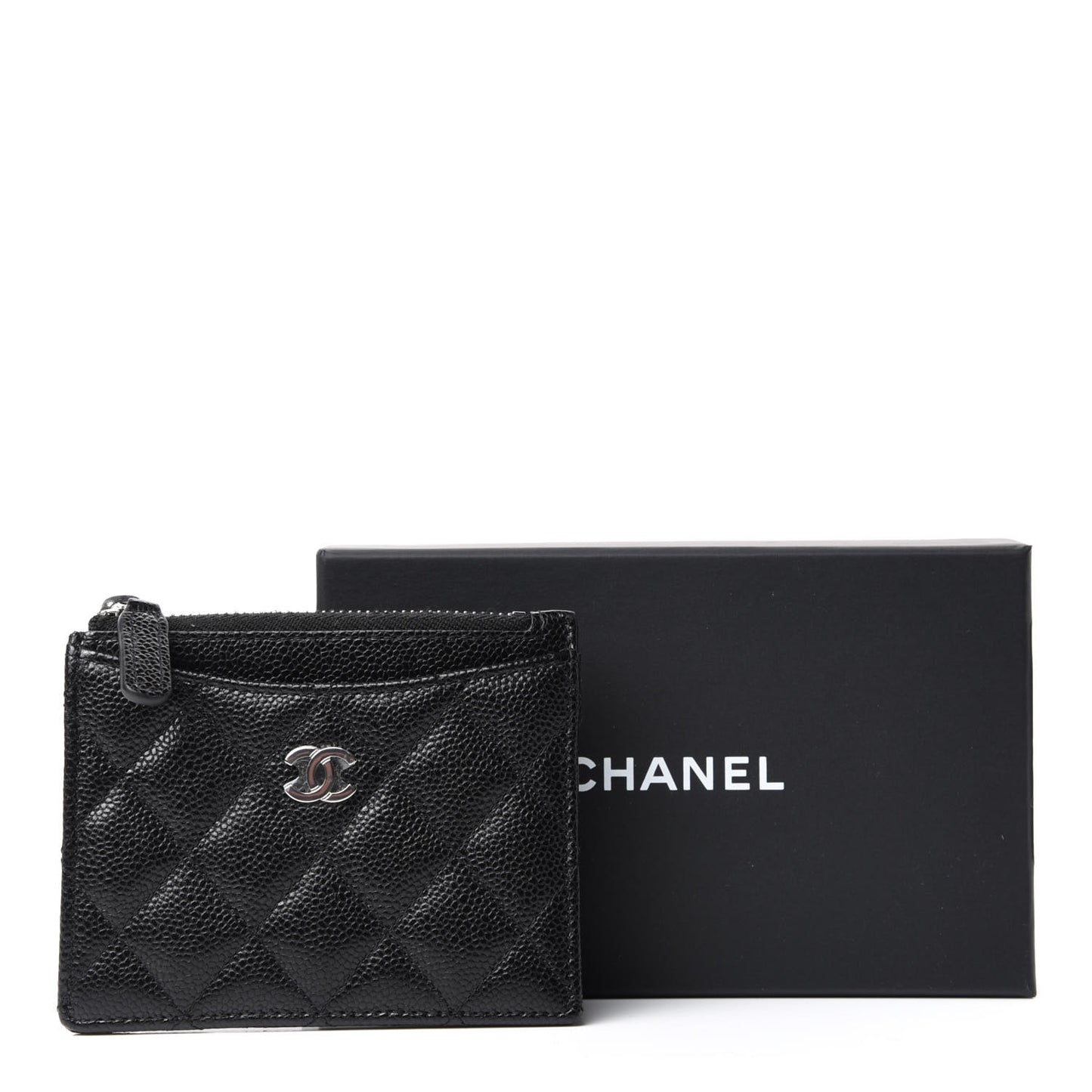 Caviar Quilted CC Zip Card Holder Black