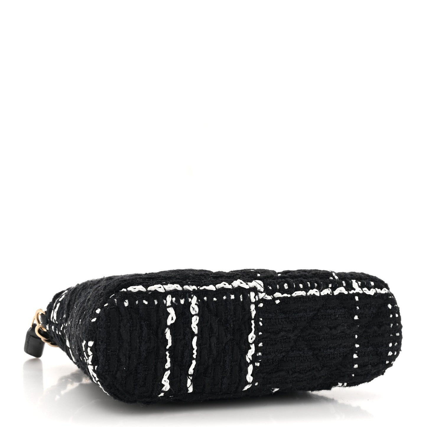 Tweed Quilted Mini Clutch With Chain Black White