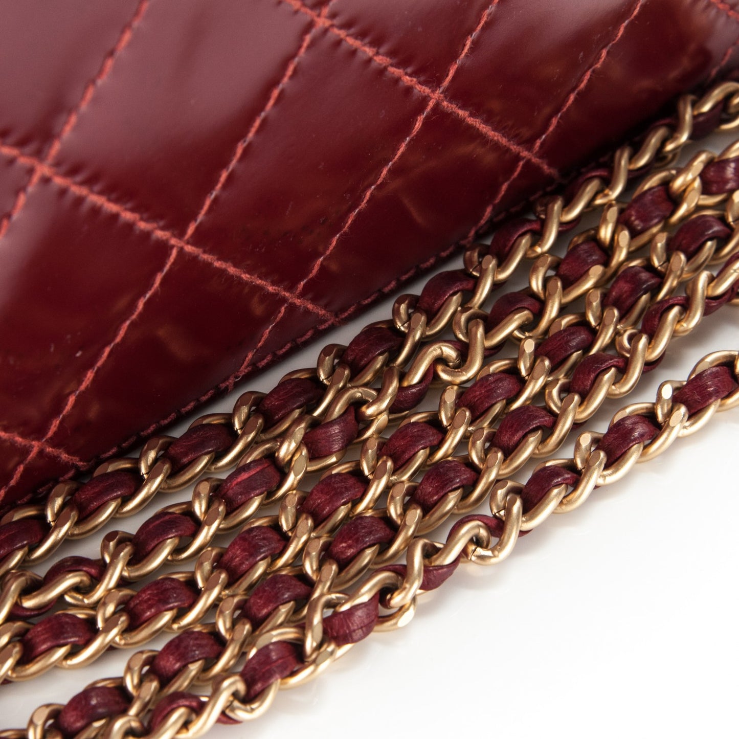Glazed Calfskin Quilted Wallet On Chain WOC Dark Red