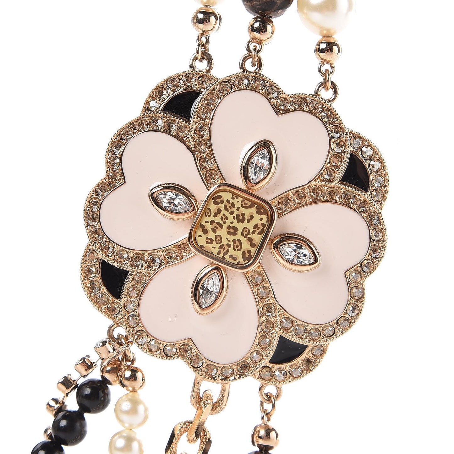 Pearl Crystal Leopard Flower Multi-Strand Necklace Gold