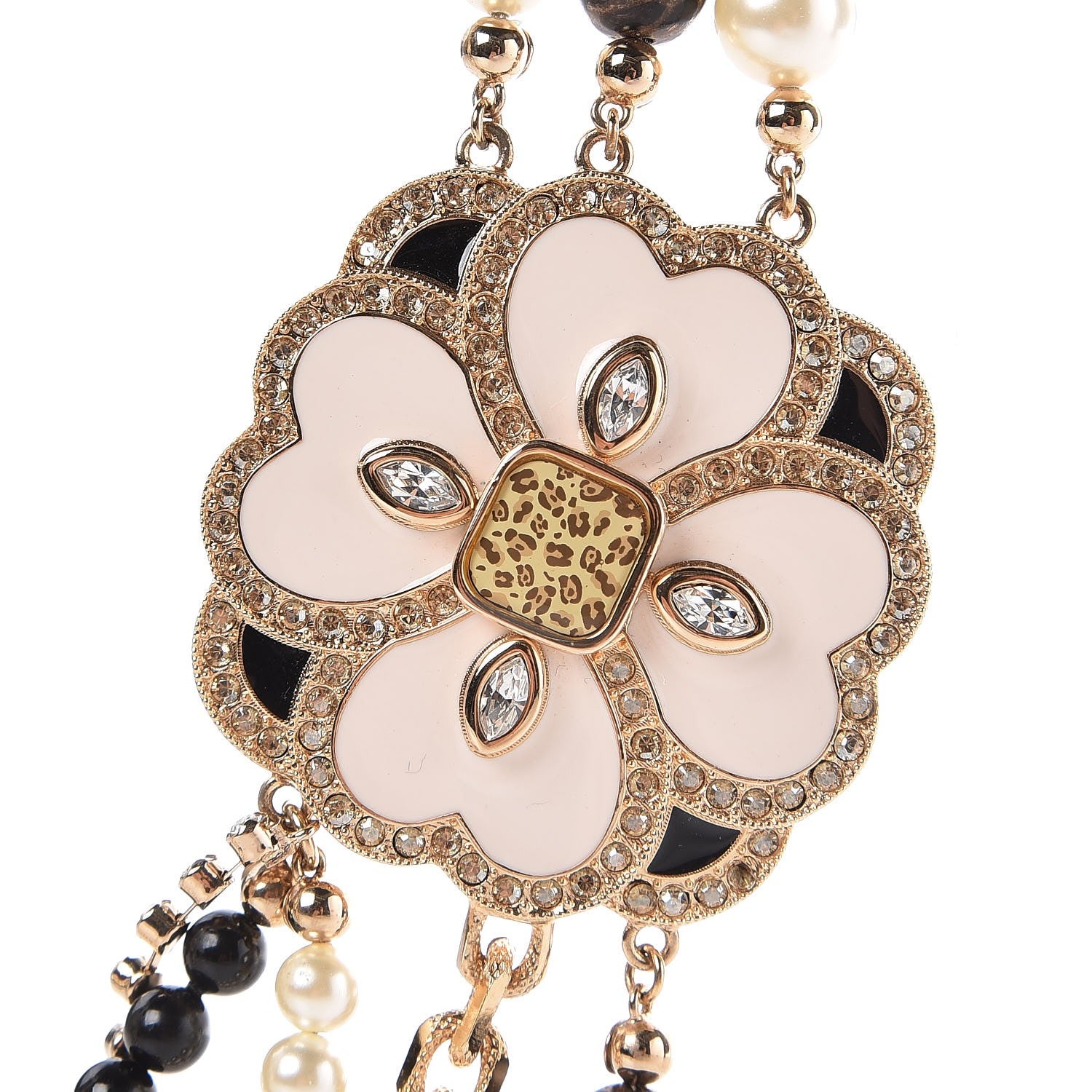 Christian Dior Pearl Crystal Leopard Flower Multi-Strand Necklace Gold 4 of 7