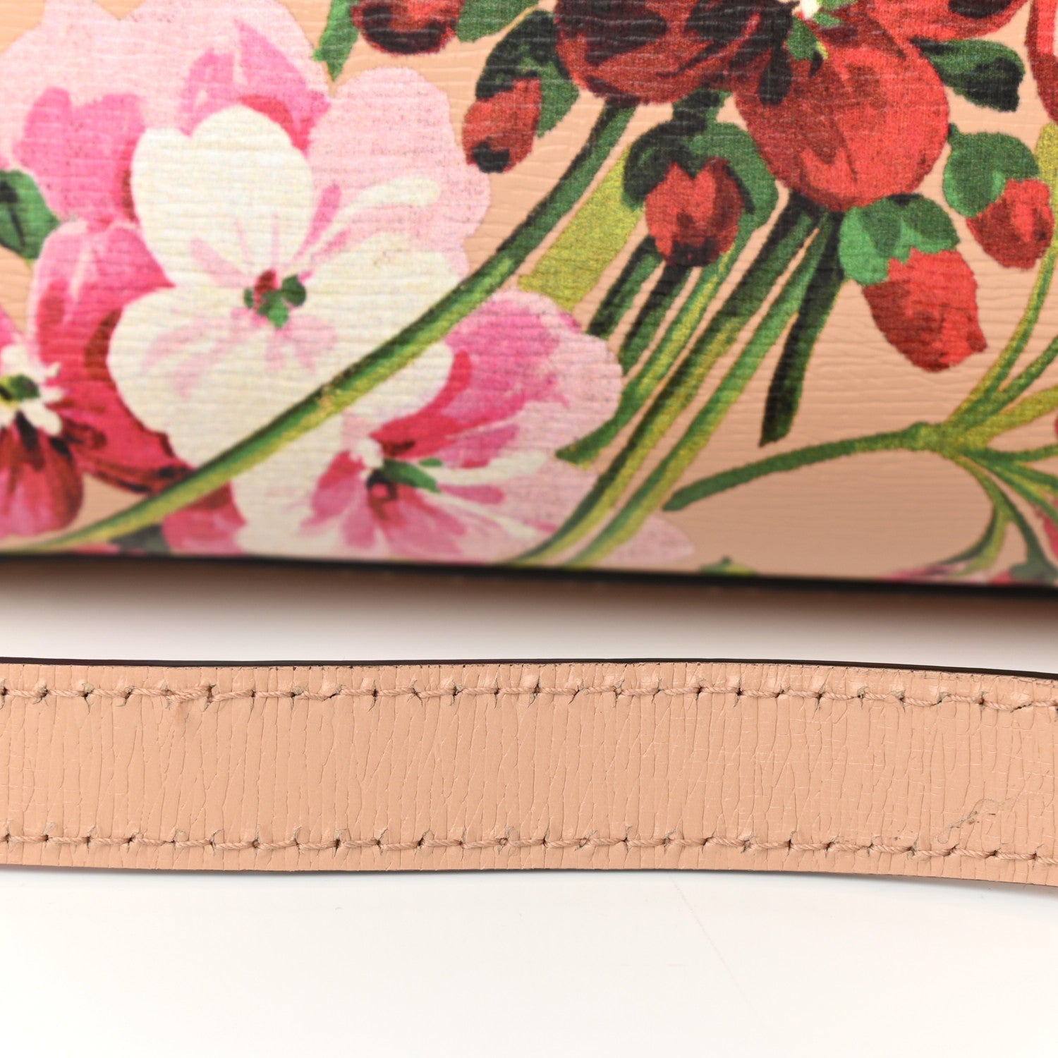Gucci Shangai Calfskin Blooms Print Medium Bamboo Shopper Tote Pink Apricot Multicolor 11 of 12
