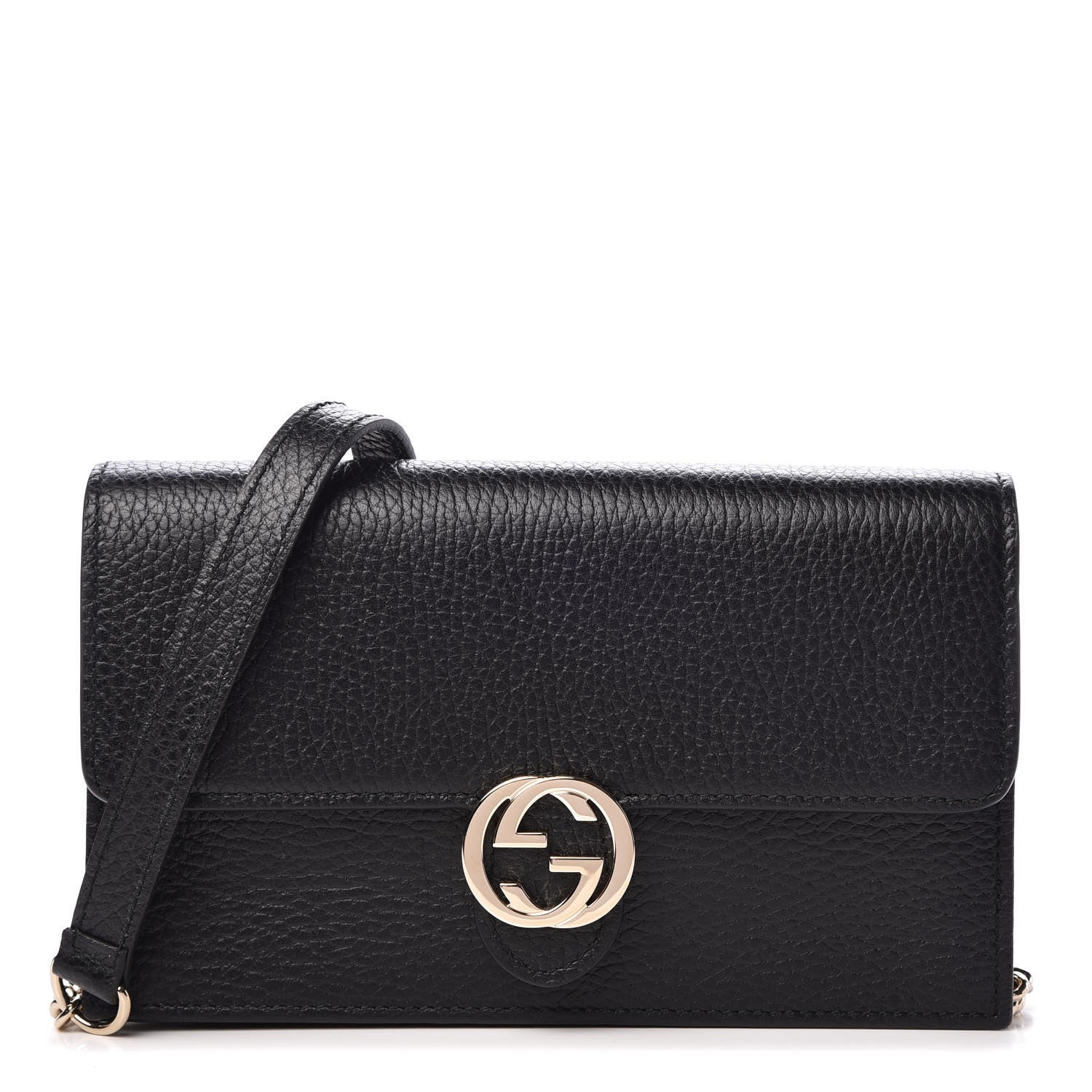 Gucci Dollar Calfskin Interlocking G Chain Wallet Black 1 of 8