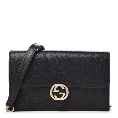 Gucci Dollar Calfskin Interlocking G Chain Wallet Black 1 of 8