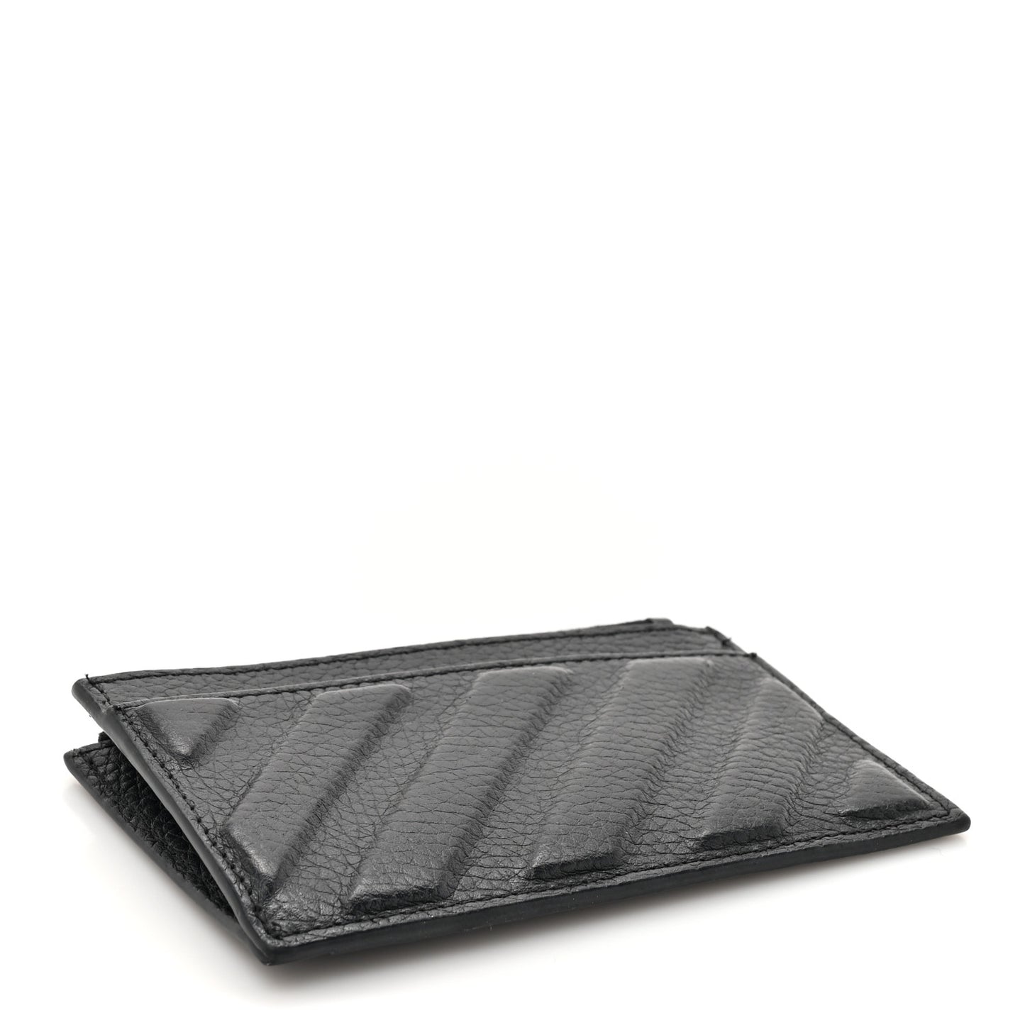 Calfskin Diag-Stripe Zip Card Holder Black