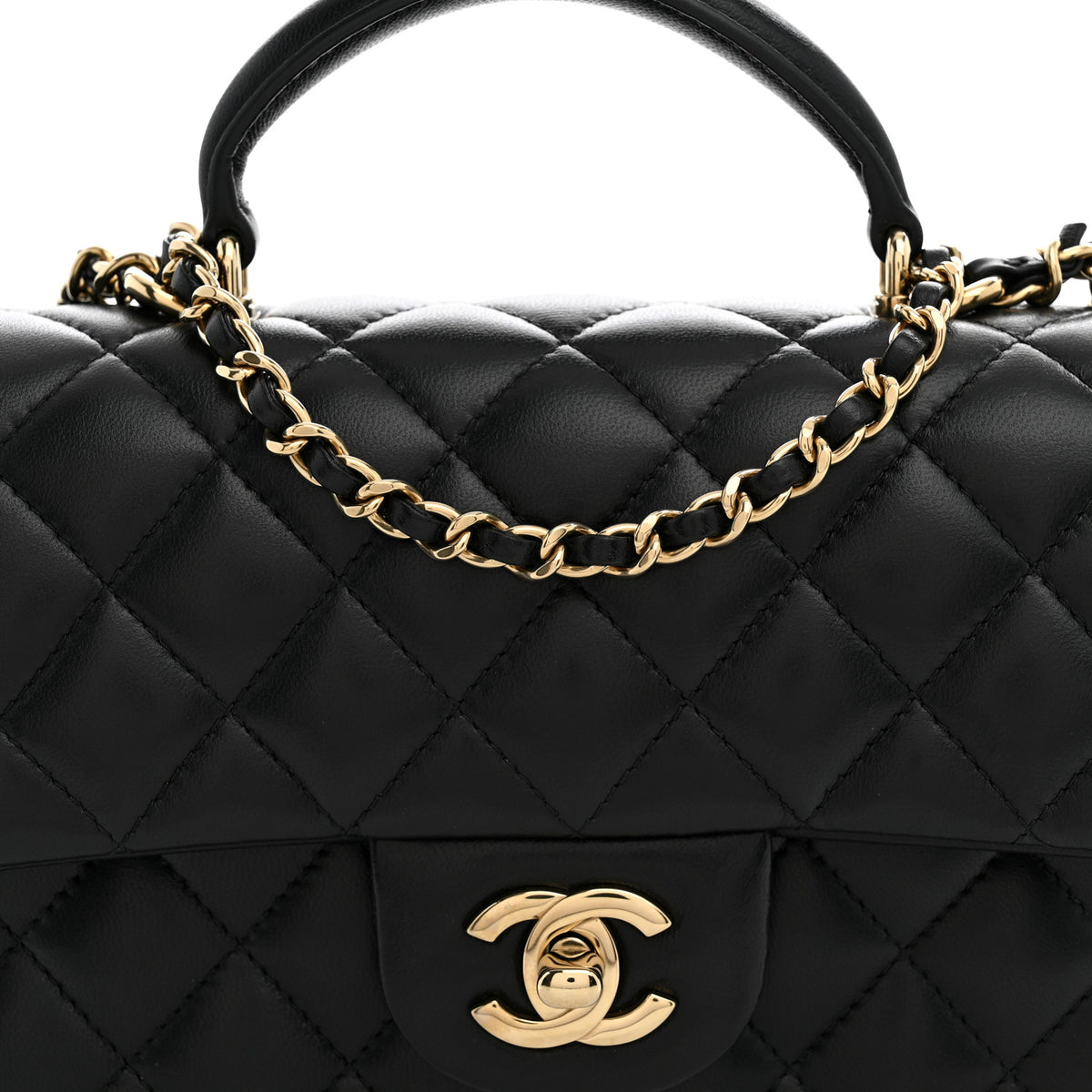 Lambskin Quilted Mini Top Handle Rectangular Flap Black