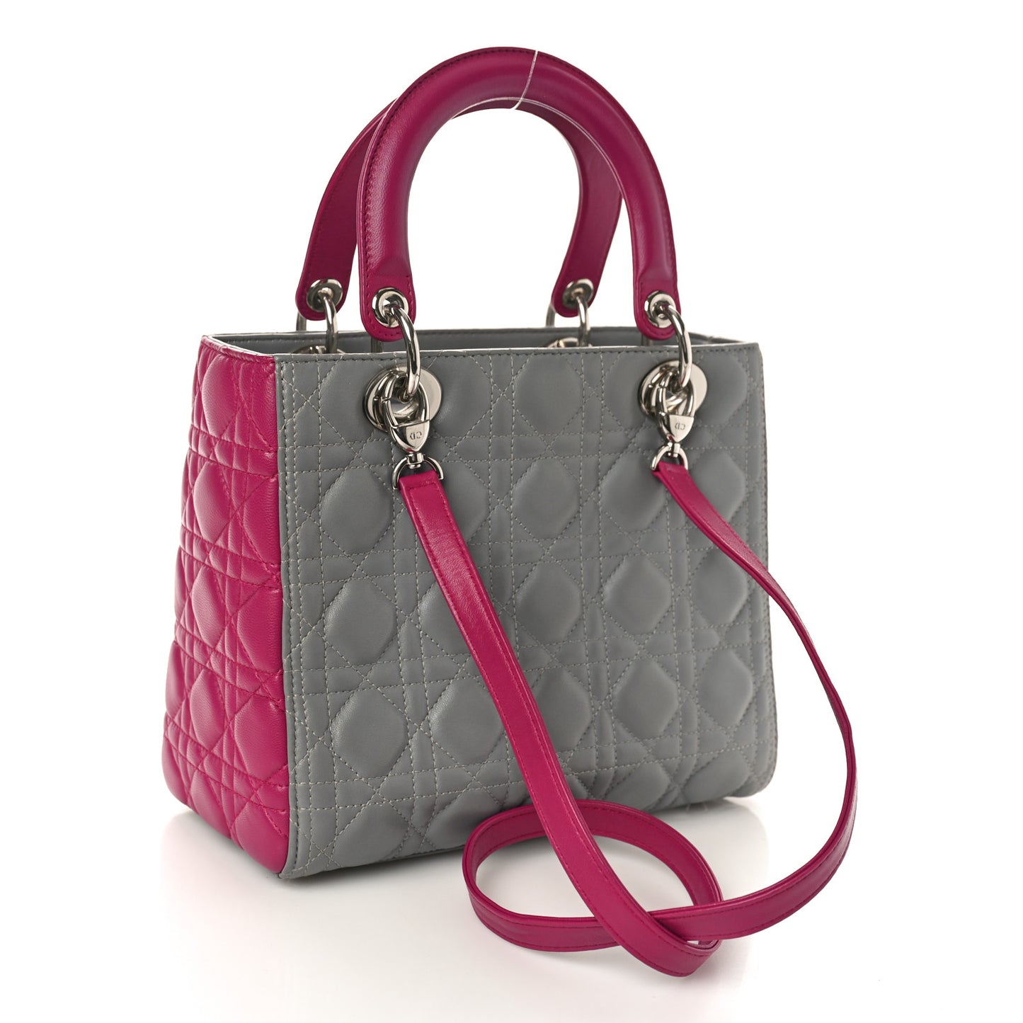 Lambskin Cannage Medium Lady Dior Grey Fuchsia