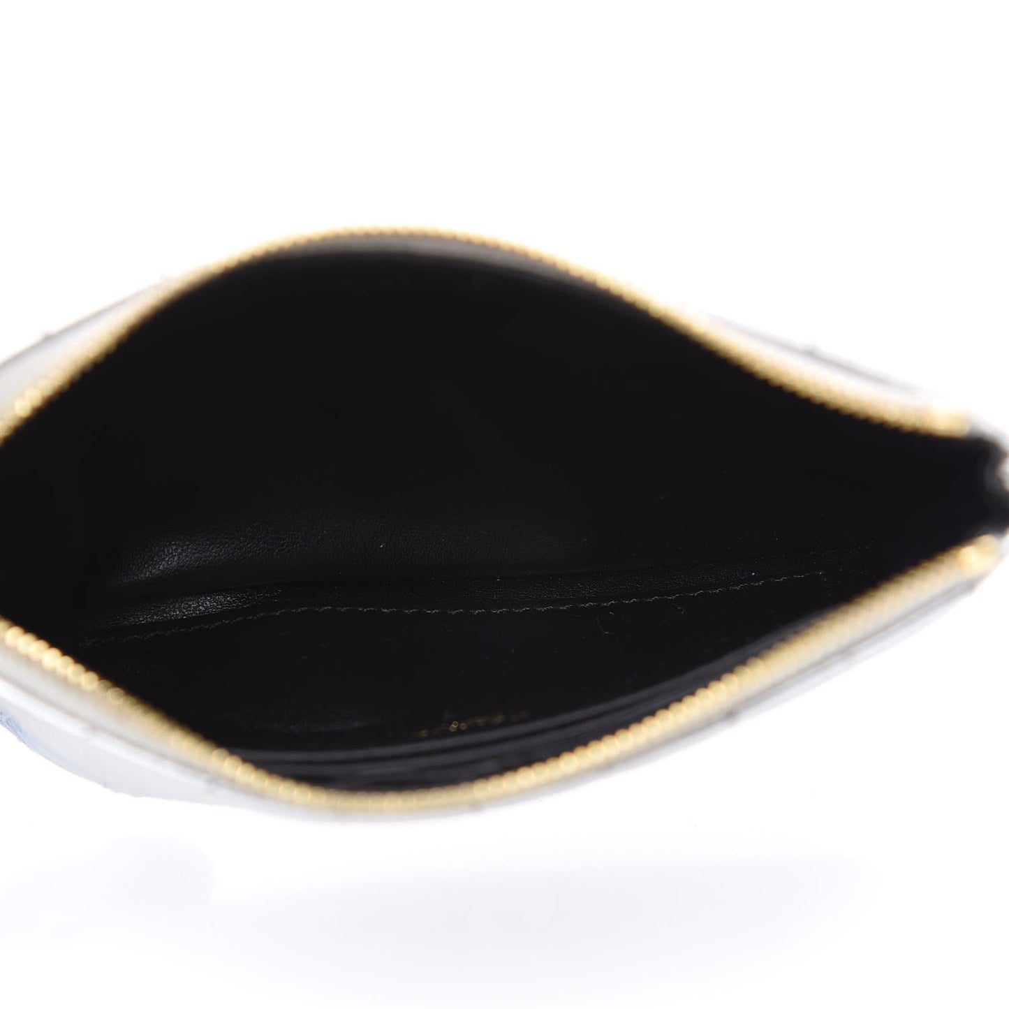 Laminated Calfskin Quilted C Charm Coin Card Pouch Silver