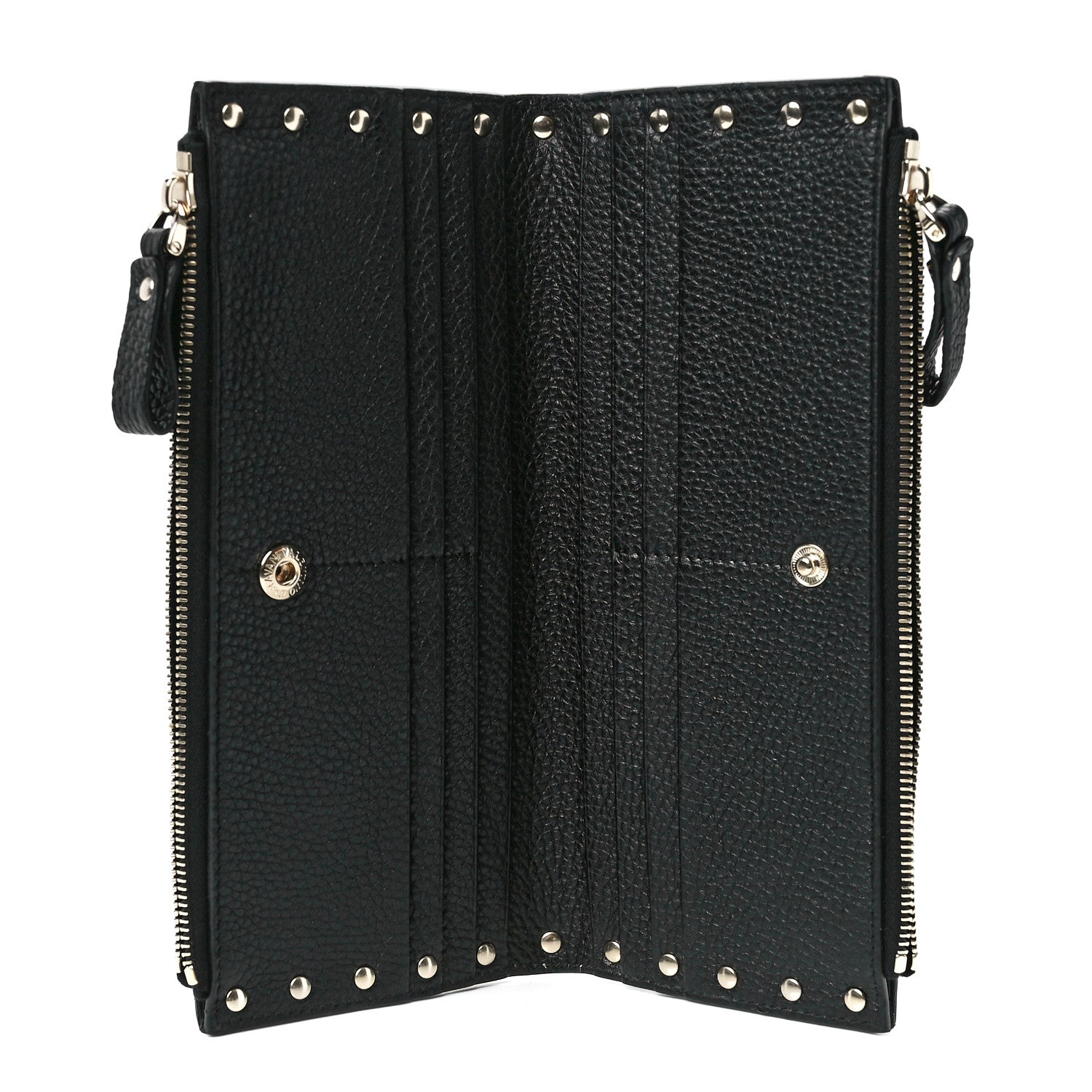 Valentino Garavani Pebbled Calfskin Rockstud Fold Zip Wallet Black 5 of 12