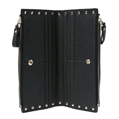 Valentino Garavani Pebbled Calfskin Rockstud Fold Zip Wallet Black 5 of 12