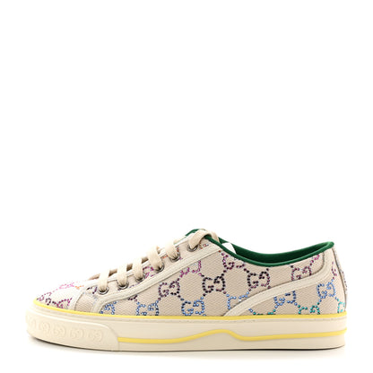Gucci Canvas Lame Crystal GG Monogram Womens 1977 Tennis Sneakers 39.5 Gardenia Silver Mystic White 1 of 10
