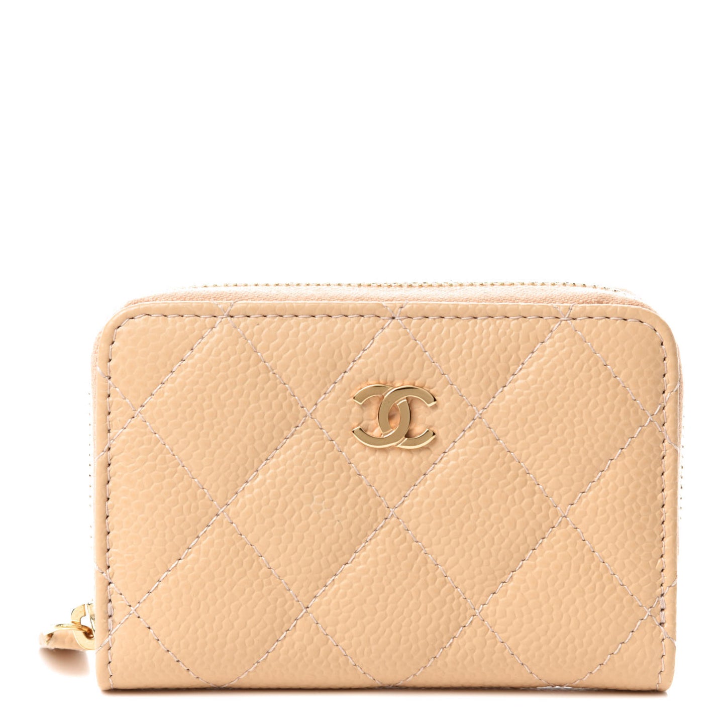Caviar Quilted Zip Around Coin Purse Beige