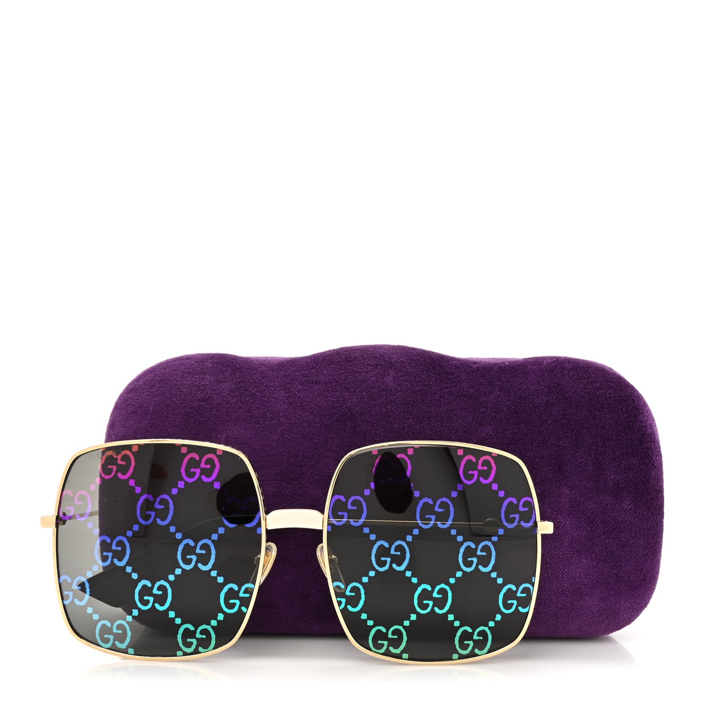 Metal Rectangular Frame Sunglasses GG0414S Gold Multicolor
