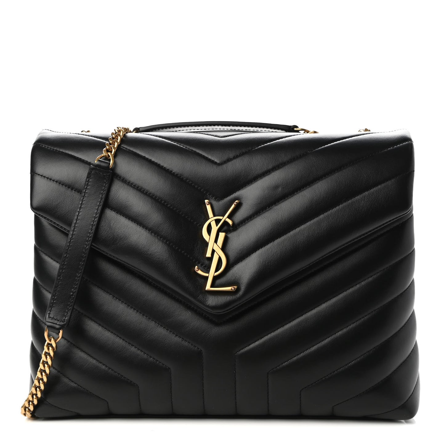 Calfskin Y Quilted Monogram Medium Loulou Chain Satchel Black