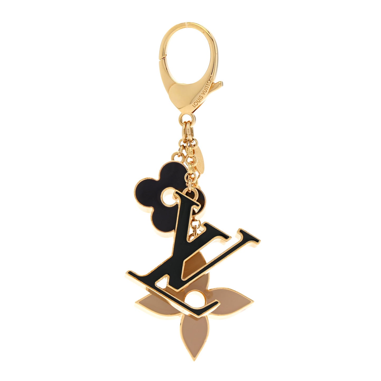 Metal Enamel Fleur De Monogram Bag Charm Dore