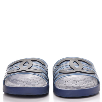 Chanel Rubber CC Flat Slide Sandals 40.5 Blue 3 of 11