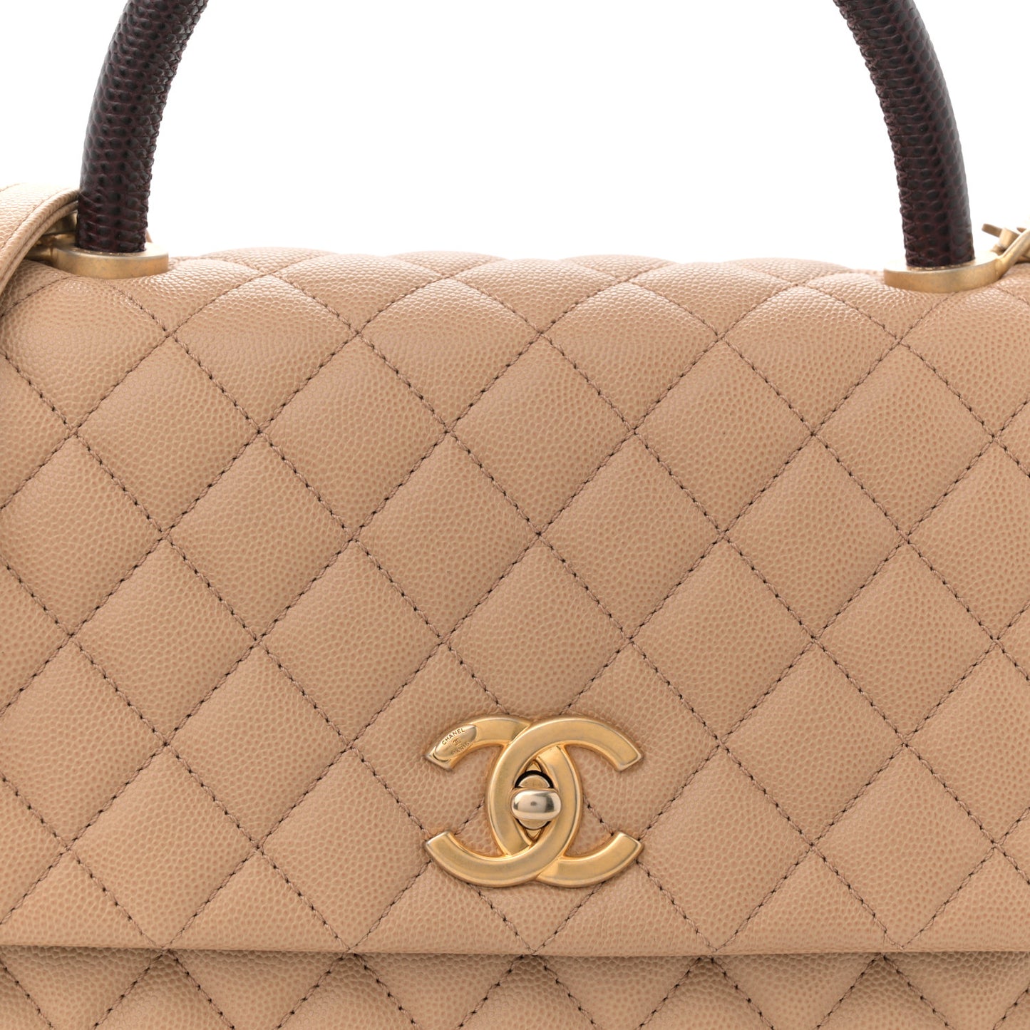 Caviar Lizard Embossed Quilted Small Coco Handle Flap Beige