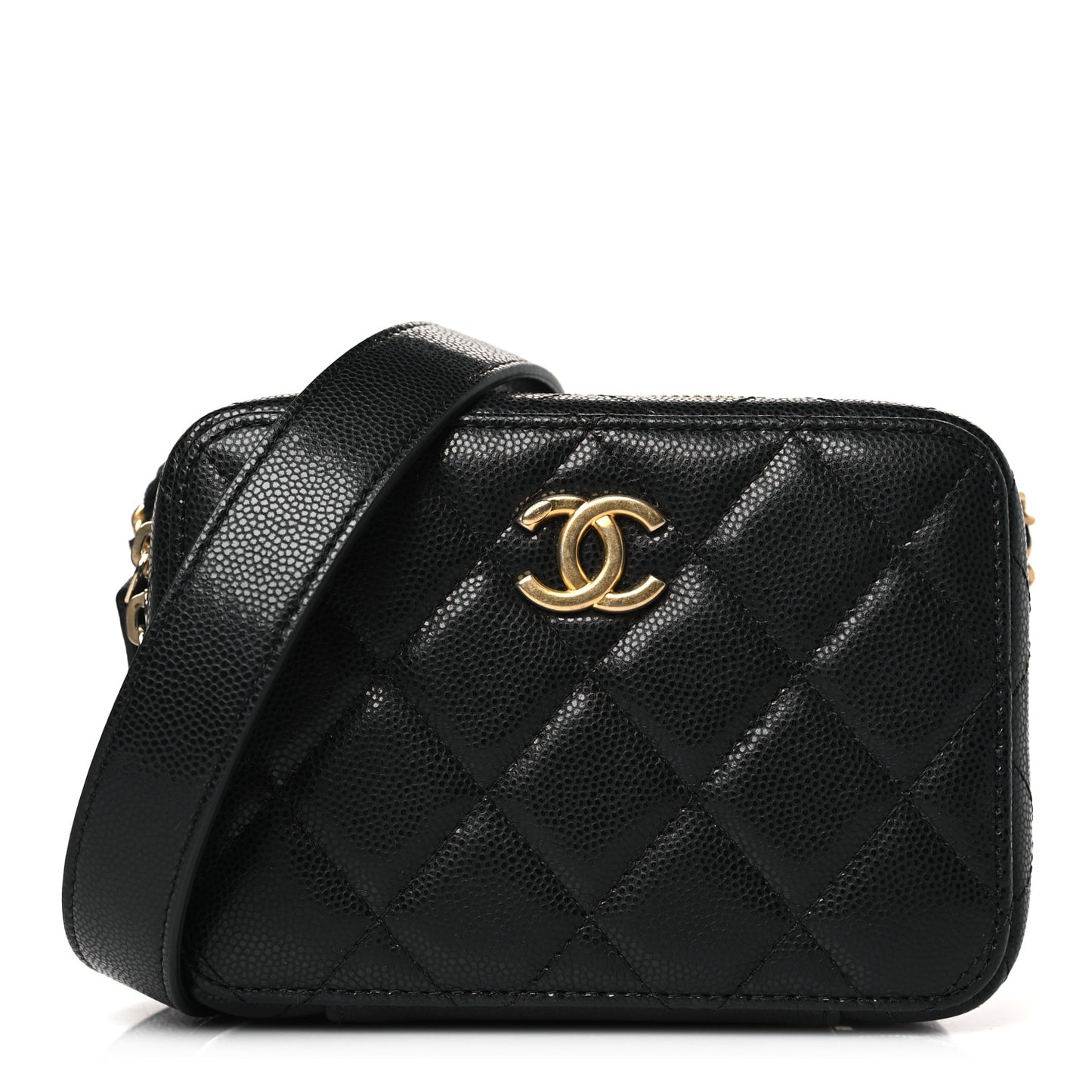 Caviar Quilted Twist Your Buttons Clutch With Chain Black