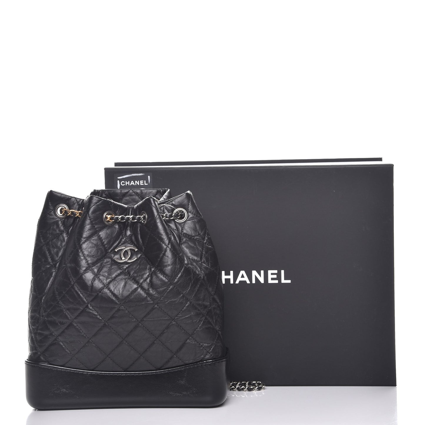 Aged Calfskin Quilted Gabrielle Backpack Black