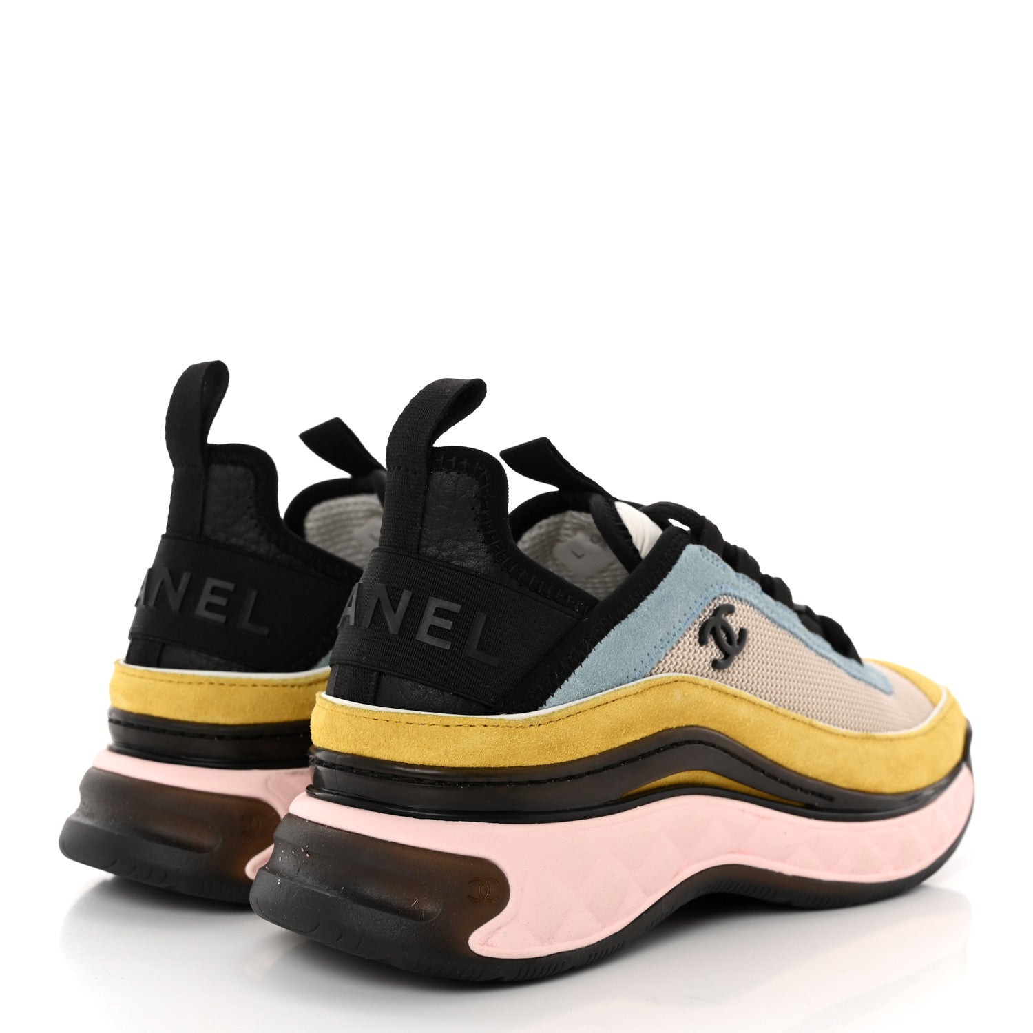 Chanel Suede Calfskin Mixed Fibers CC Sneakers 36 Beige Yellow Light Blue 4 of 11