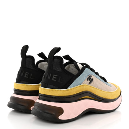 Chanel Suede Calfskin Mixed Fibers CC Sneakers 36 Beige Yellow Light Blue 4 of 11