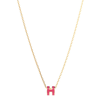 Hermes Lacquered Gold Mini Pop H Pendant Necklace Rose Extreme 1 of 6