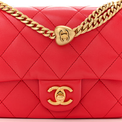 Chanel Shiny Lambskin Quilted Mini Sweetheart Flap Dark Red 7 of 10