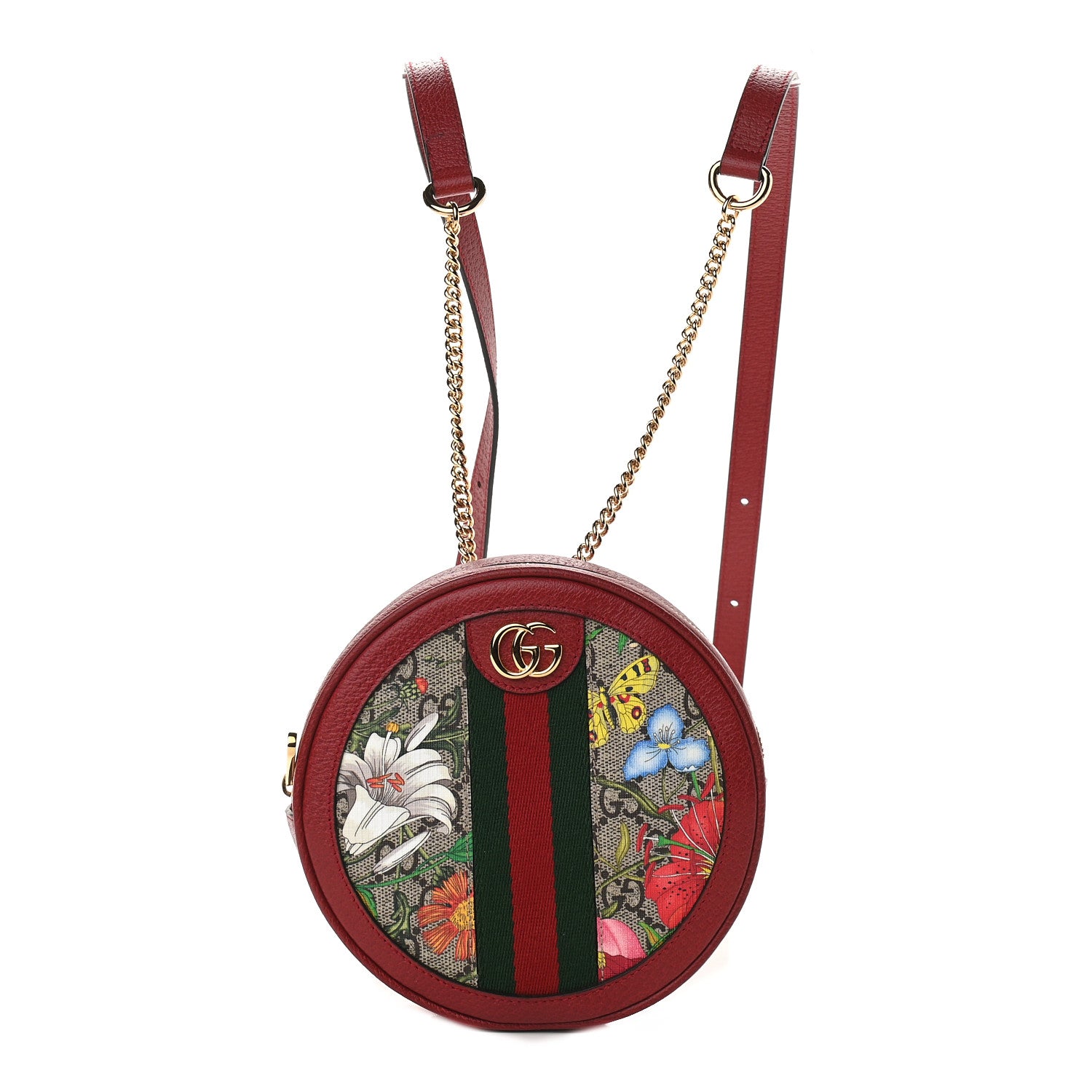 Gucci GG Supreme Monogram Web Flora Mini Ophidia Round Backpack Red 1 of 9