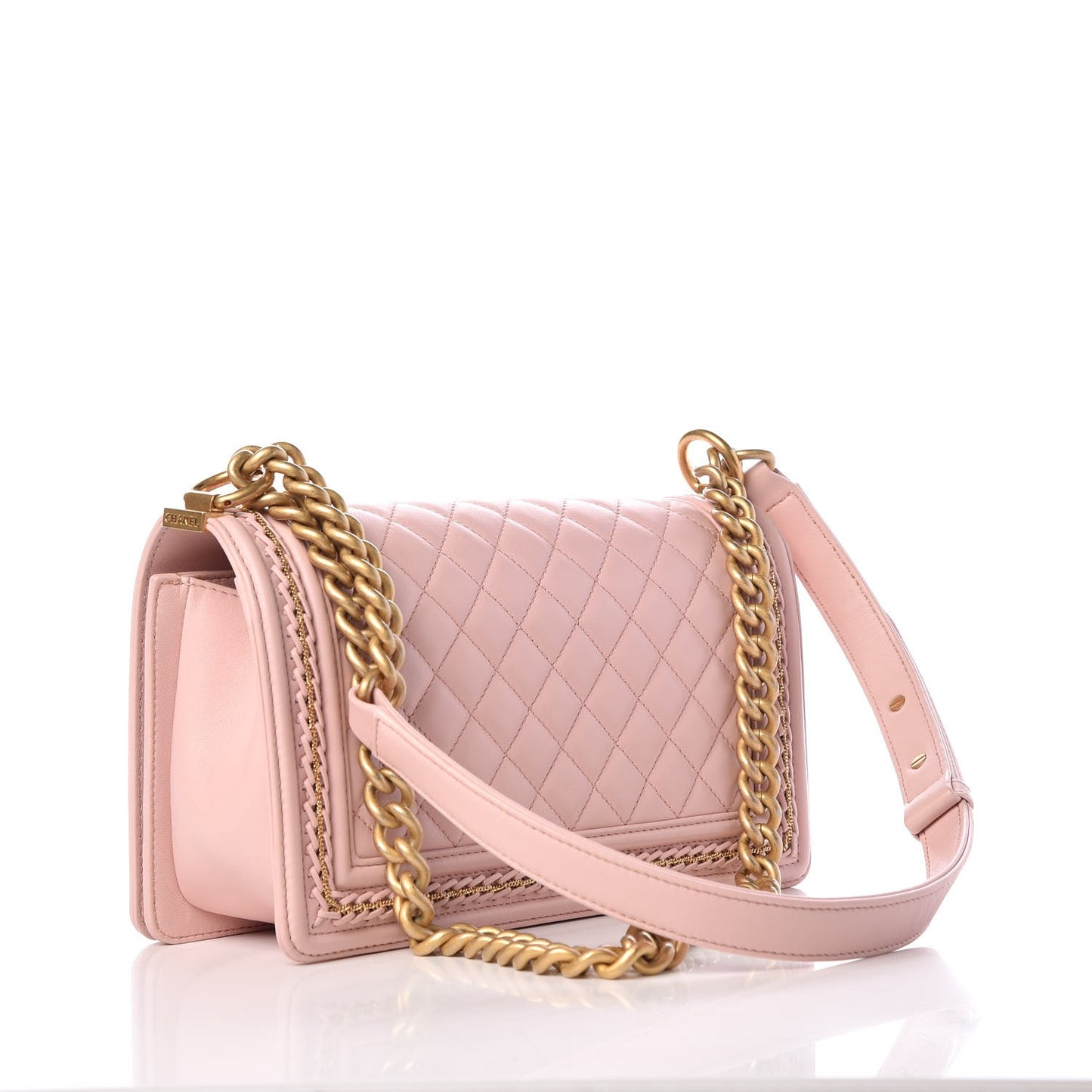 Lambskin Quilted Medium Chain Detail Boy Flap Light Pink