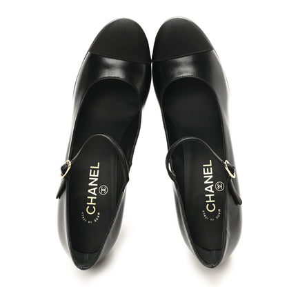 Chanel Goatskin Grosgrain Cap Toe Mary Jane Pumps 39.5 Black 2 of 10