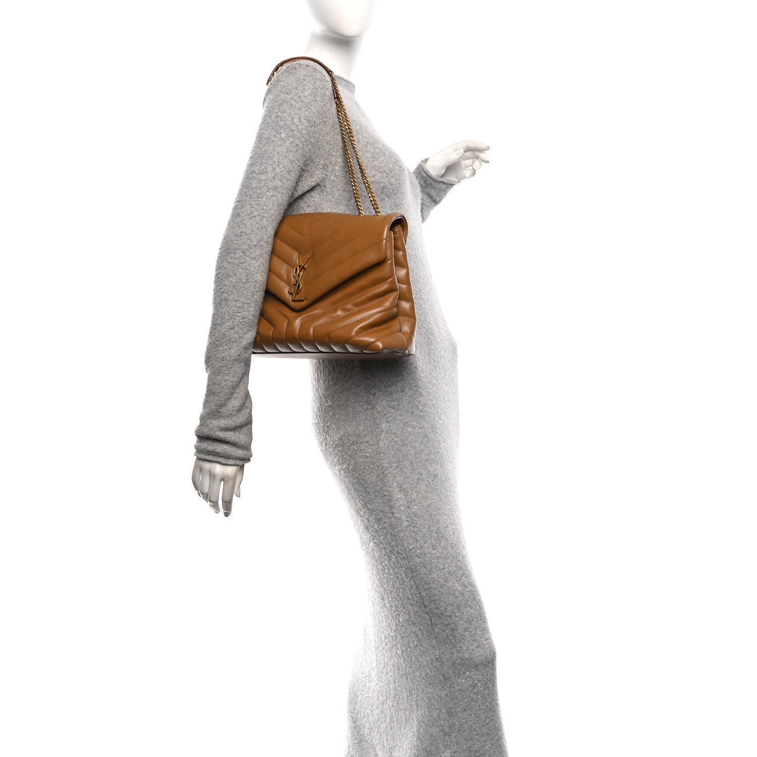 Saint Laurent Calfskin Y Quilted Monogram Medium Loulou Chain Satchel Dark Natural 2 of 11