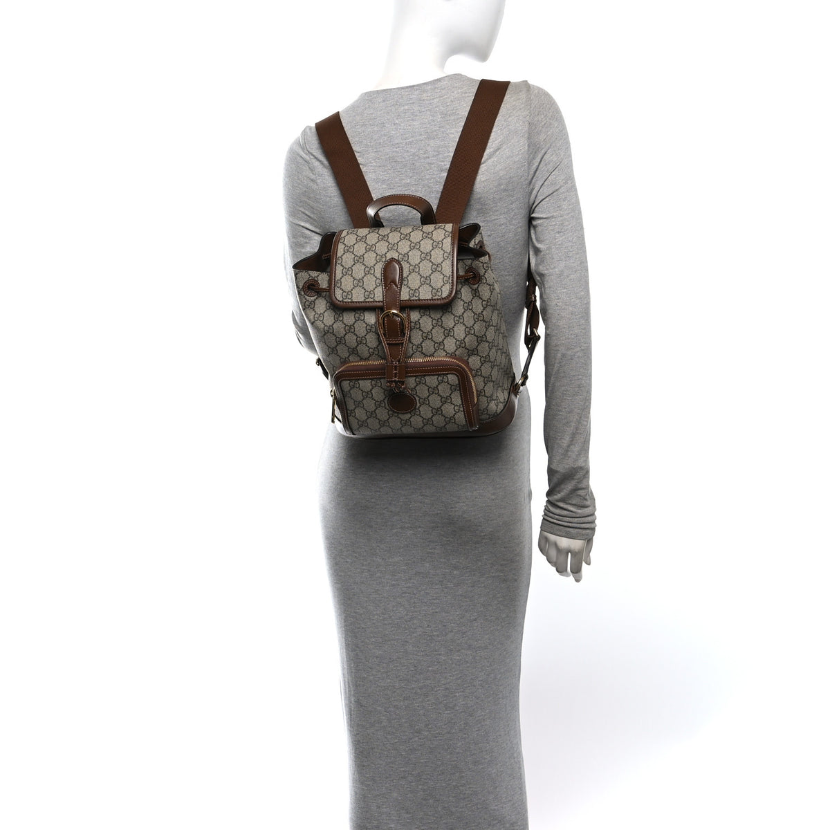 GG Supreme Monogram Azalea Calfskin Retro Interlocking G Buckle Backpack Beige Ebony Brown Sugar