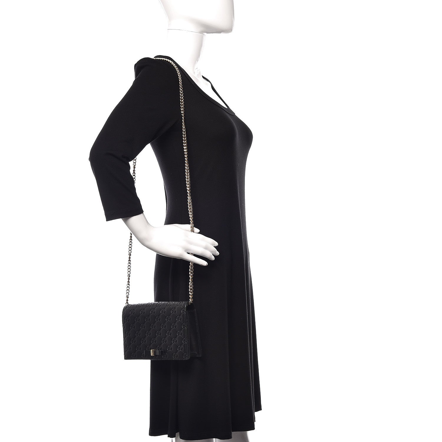 Gucci Guccissima Signature Bowy Chain Wallet Black 2 of 12