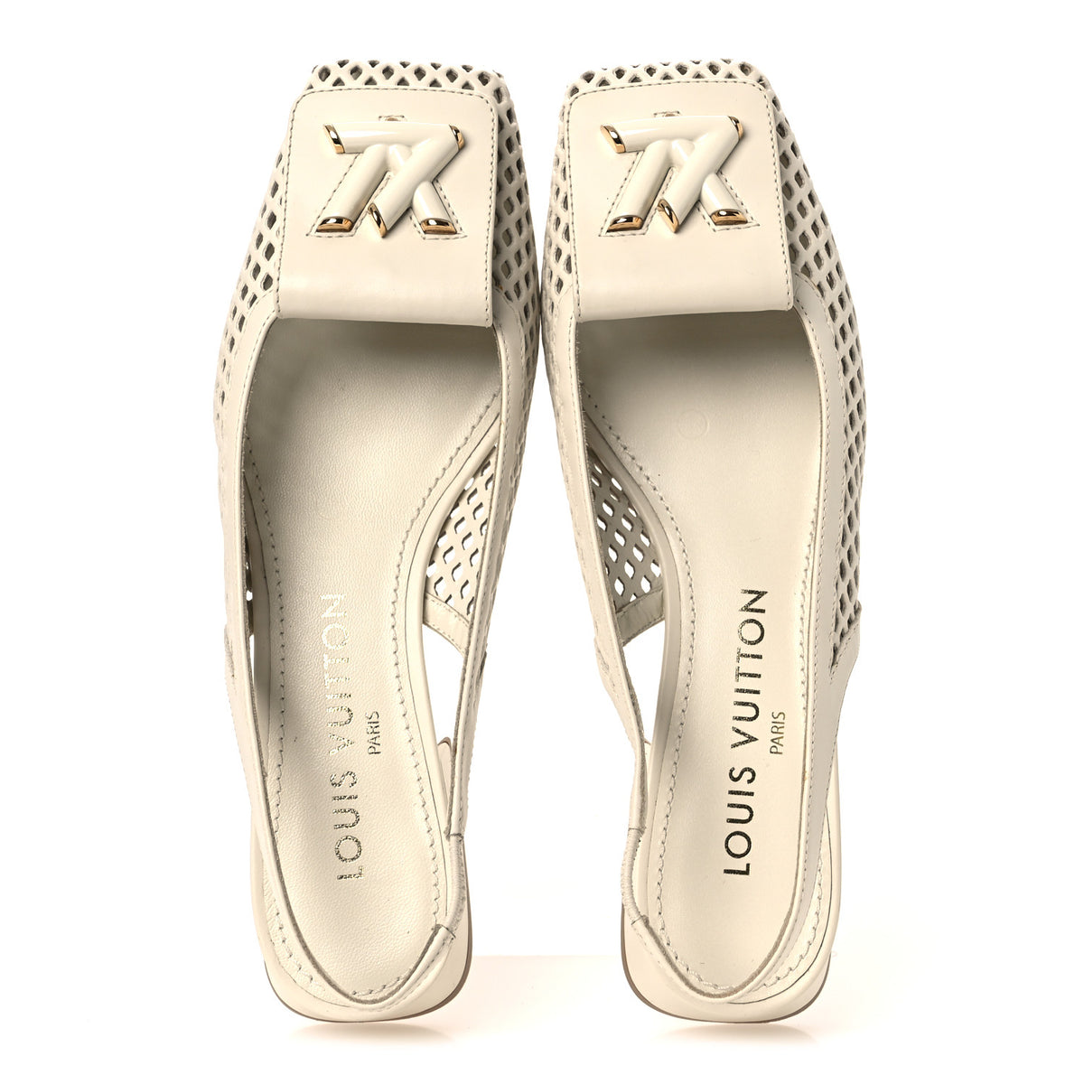 Calfskin Perforated Shake Slingback Pumps 35.5 Creme Beige