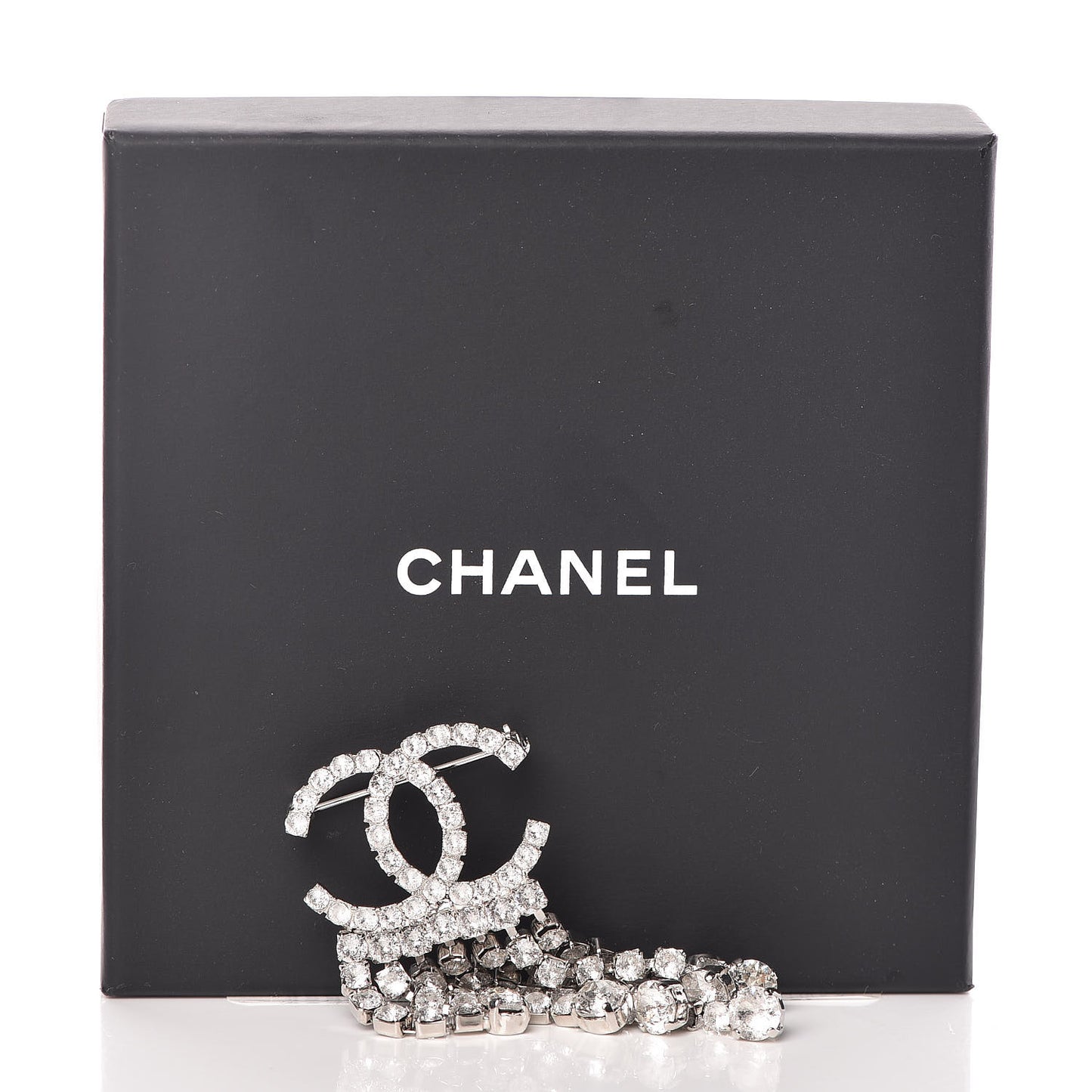Crystal Fringe CC Brooch Silver