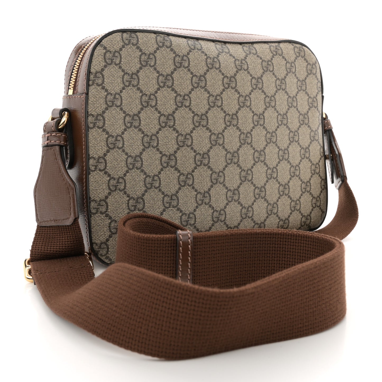 GG Supreme Monogram Azalea Calfskin Retro Interlocking G Messenger Shoulder Bag Beige Ebony Brown Sugar