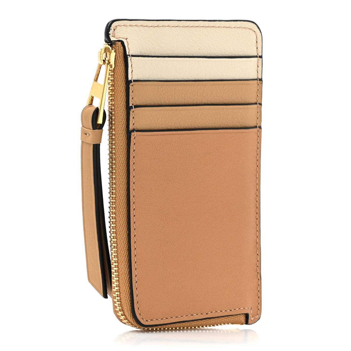 Calfskin Puzzle Colorblock Coin Card Holder Dune