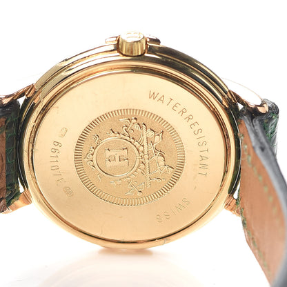 Hermes 18K Yellow Gold Lizard Diamond 26mm Ruban Quartz Watch Vert Fonce 4 of 5