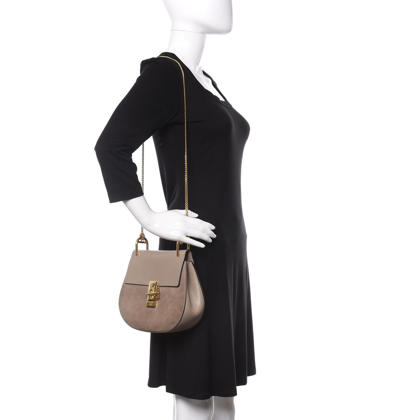 Suede Smooth Calfskin Drew Shoulder Bag Motty Grey