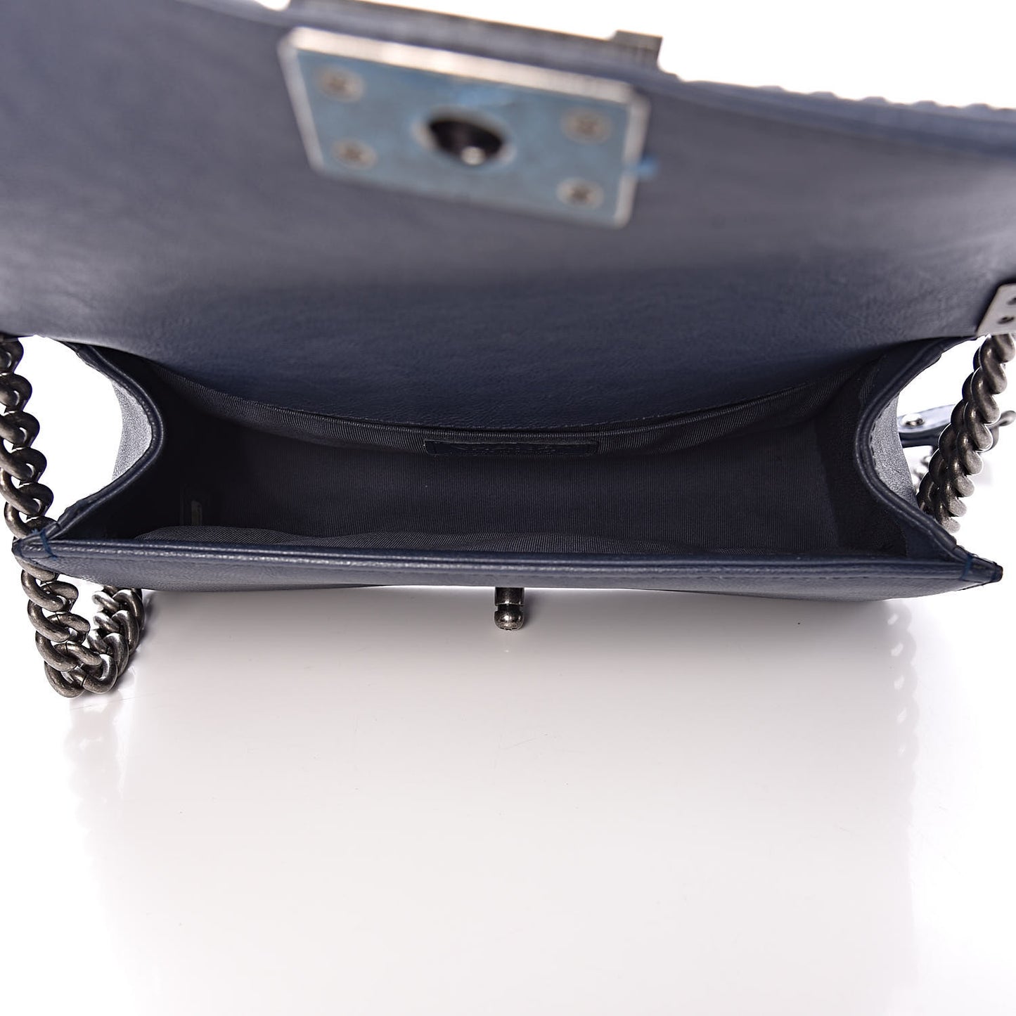 Calfskin Quilted Medium Top Handle Boy Flap Blue