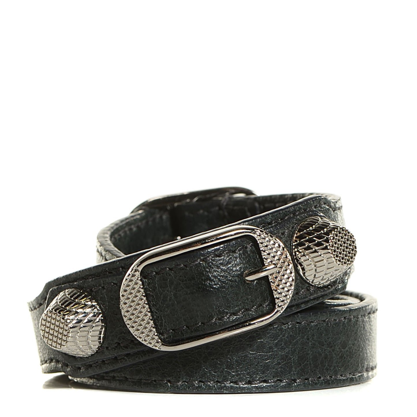 Agneau Arena Classic Hardware Triple Tour Giant 12 Silver Hardware Bracelet Black