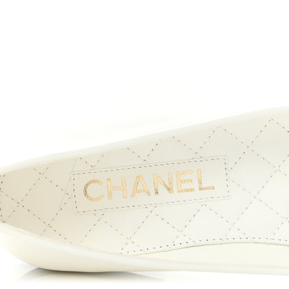 Chanel Lambskin Patent Calfskin Cap Toe Ankle Chain Ballerina Flats 39 White Black 6 of 10